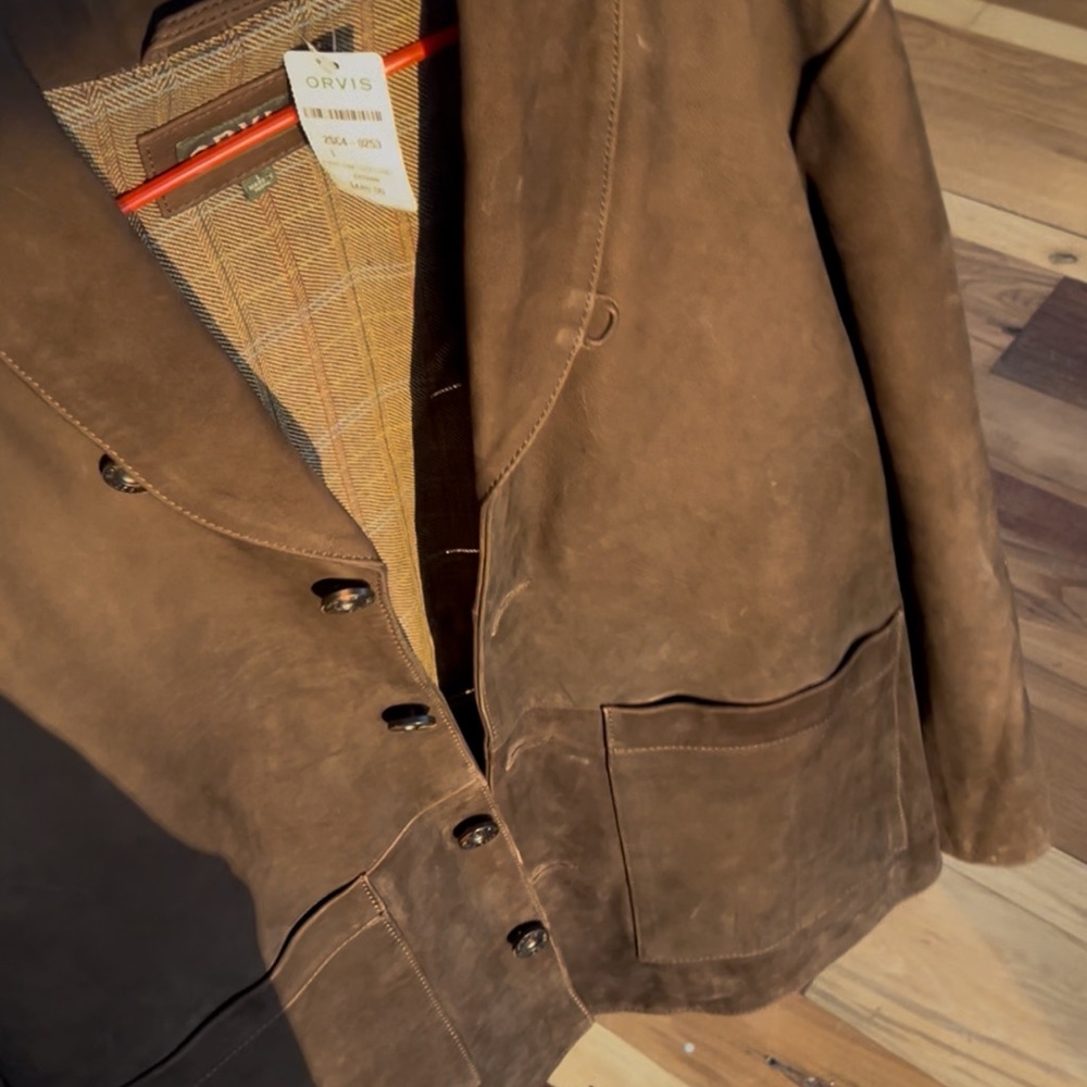 New Orvis Shawl Leather Jacket Brown Men's size Large NEW - Picture 6 of 6
